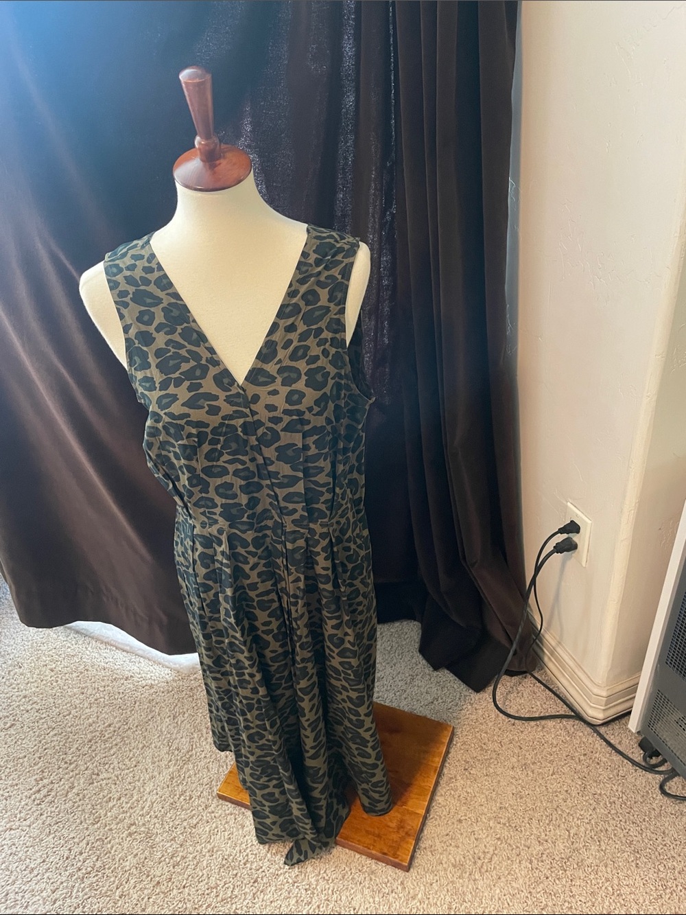 beachlunchlounge Olive Green Leopard Print Wrap Midi Dress